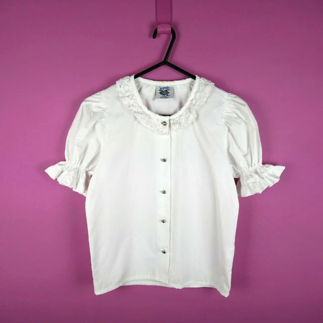 Camicia VINTAGE RAGAZZA BIANCA PRAIRIE PASTELLO PUFFY ANNI '90 ricamata età superiore 8 9
