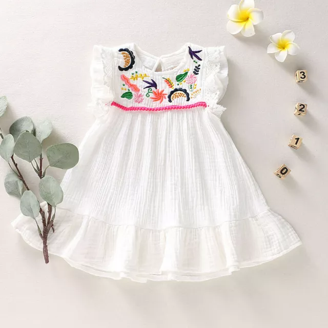 Newborn Baby Kids Girls Infant Sleeveless Embroidery Flower Princess Dress