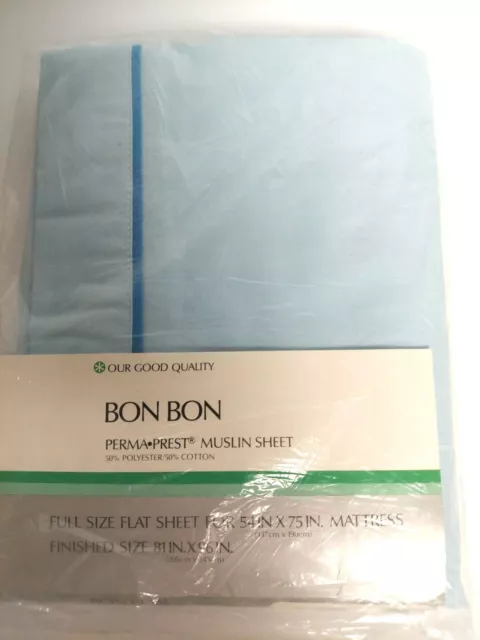 NWT Vintage Sears Bon Bon Perma Prest  Muslin Full Flat Bed Sheet Light Blue