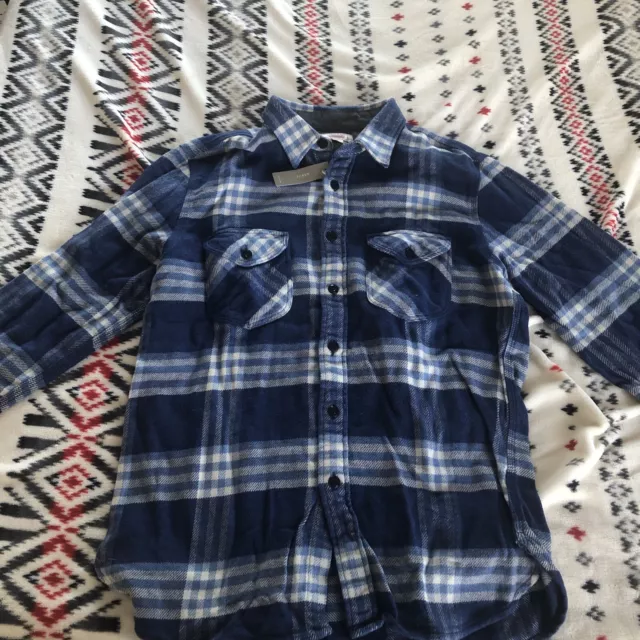 Wallace & Barnes Plaid Cotton Heavyweight Flannel Shirt Mens Size L Blue