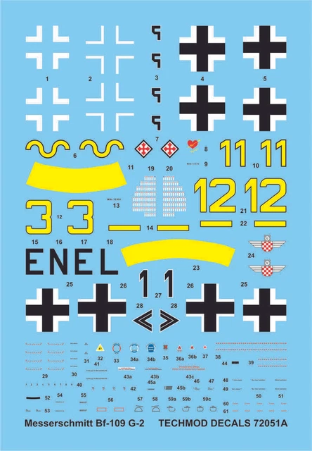 Messerschmitt Bf-109 G-2 (CROATE & LUFTWAFFE MKGS) #72051 1/72 TECHMOD DECALS