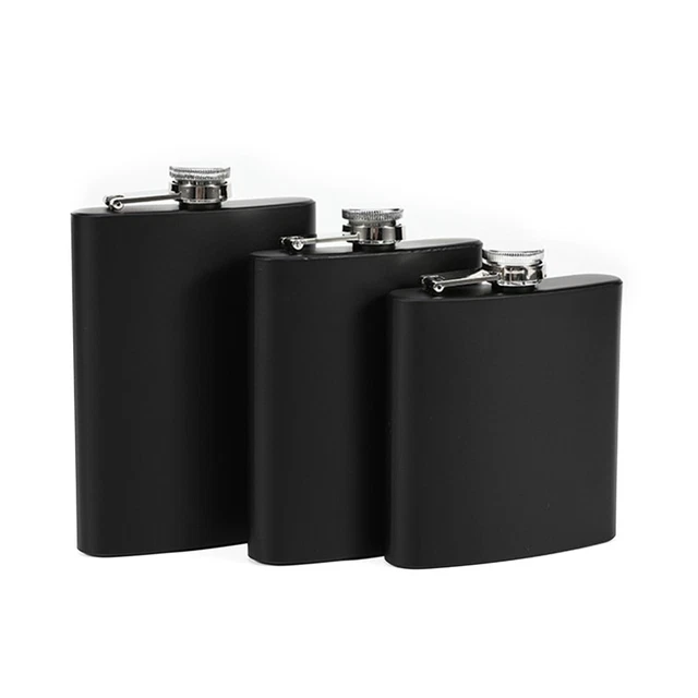 Frasco duradero de transporte de alcohol negro mate bordado bolsillo de metal regalo