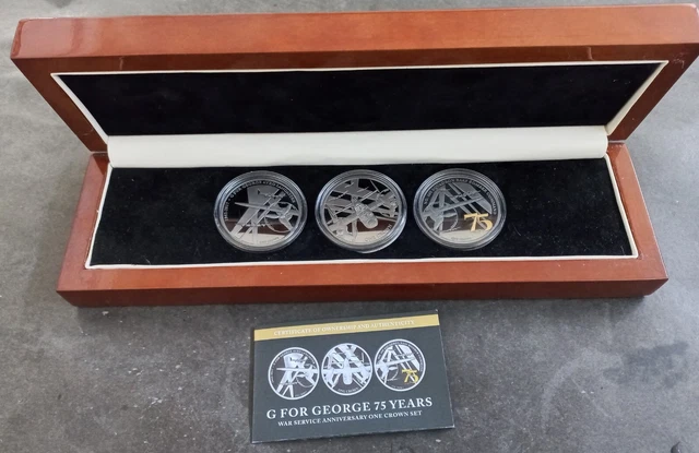 2017 Tristan da Cunha 75th Ann "G for George" 3 x28g Silver (.925) 1 Crown coins