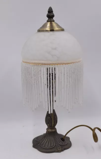 Boudoir Lamp - Glass Shade and Beaded Fringe - Accent Lamp - PAT Tested