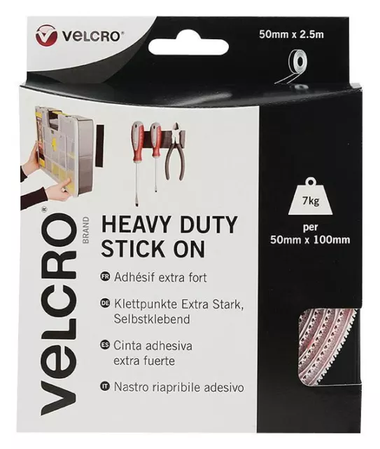 VELCRO - VELCRO® Brand Heavy Duty Stick On Hook & Loop Tape - Blanc 50mm x 2.5m