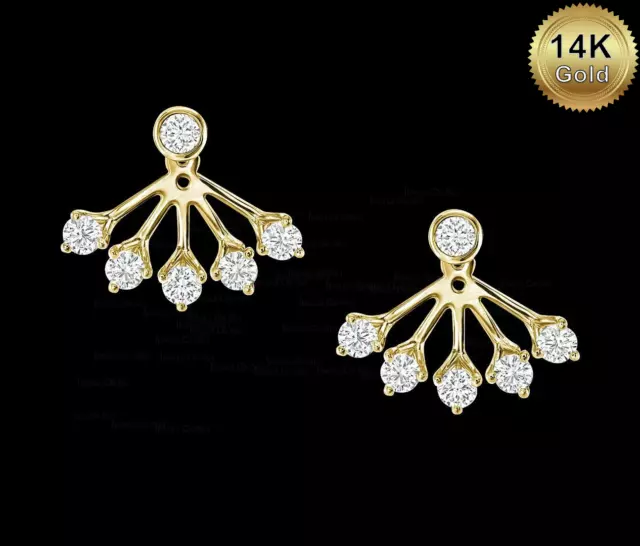 14K Gold 0.63 Ct. Genuine Diamond Jacket Wedding Earrings Fine Jewelry