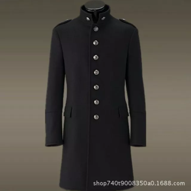 MENS SLIM FIT German Wool Jacket Military Uniform Trench Coat Single ...