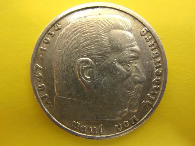 5 Reichsmark, 1939 E, Paul von Hindenburg, J. 367, Mark, RAR selten