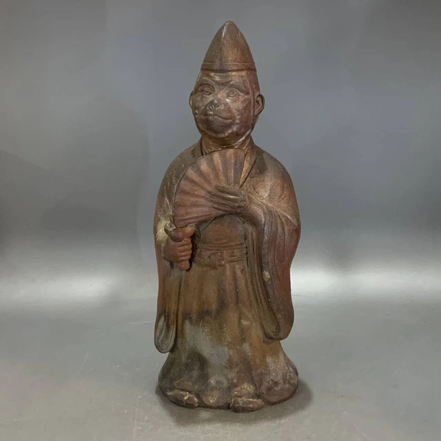 MONKEY KAGURA DANCE BIZEN Pottery Statue 12.6 inch Japan Vintage Figurine Figure