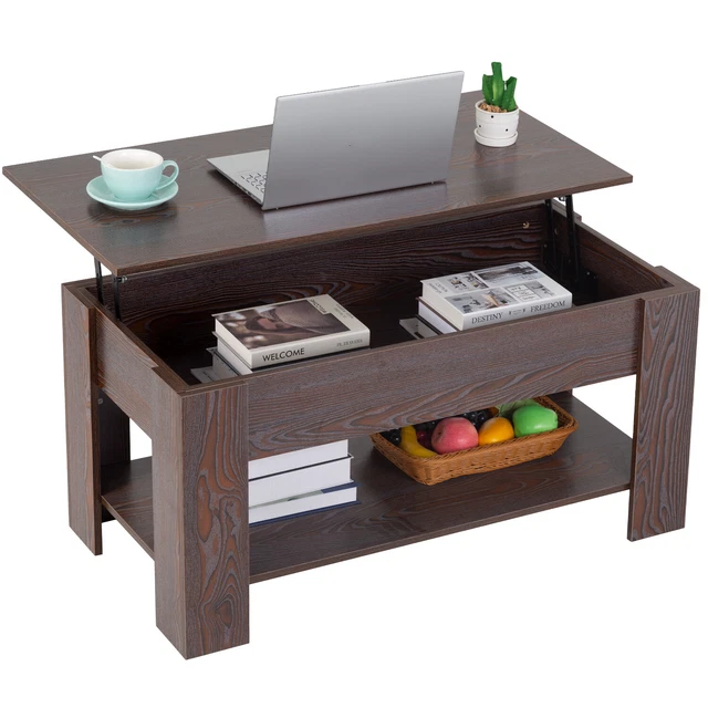 LIFT TOP WOODEN Coffee Table With Hidden Compartment and Storage Shelf ...