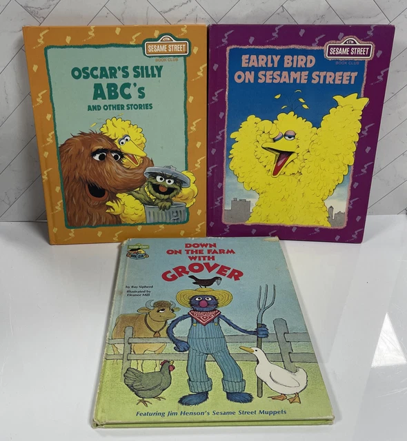Lot of 3 Vintage 80s Sesame Street Book Club Books ; Early Bird, ABC's, Farm