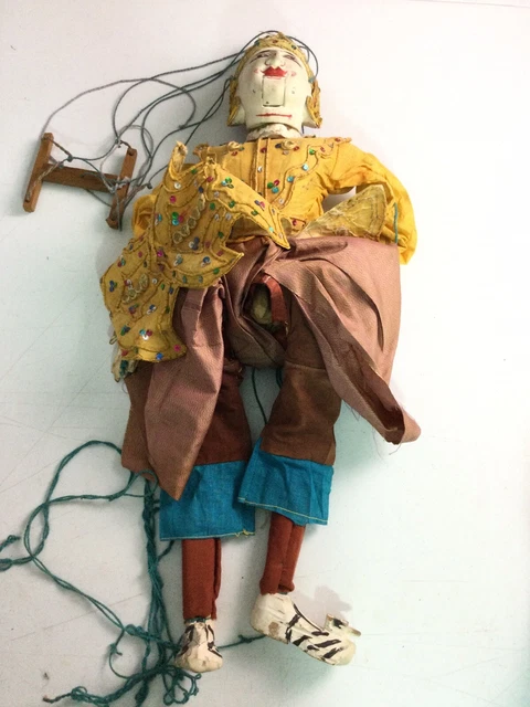 Antique Burmese Hand Carved/Painted Wooden 27" Marionette Puppet Folk Art 8