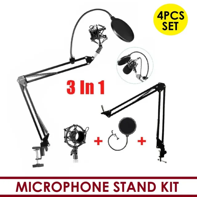 Microphone Suspension Boom Scissor Arm Stand with Pop Filter Shock Mount Holder