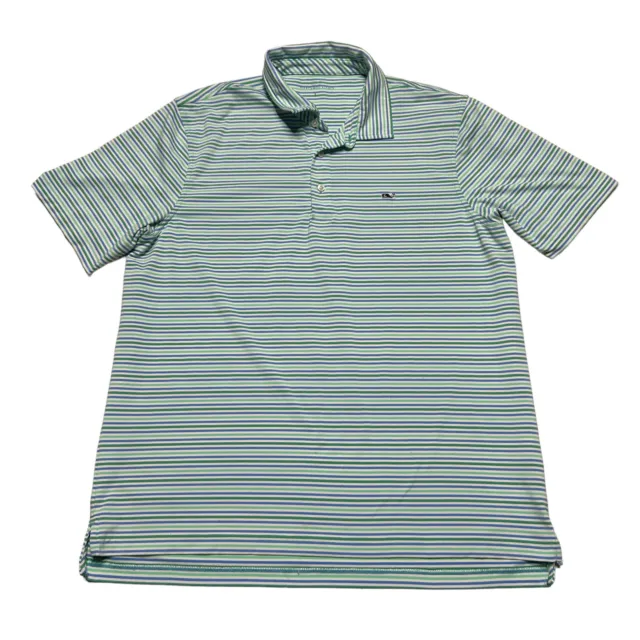 Vineyard Vines Performance Polo Shirt Mens Large Blue Green Stripe Short Sleeve