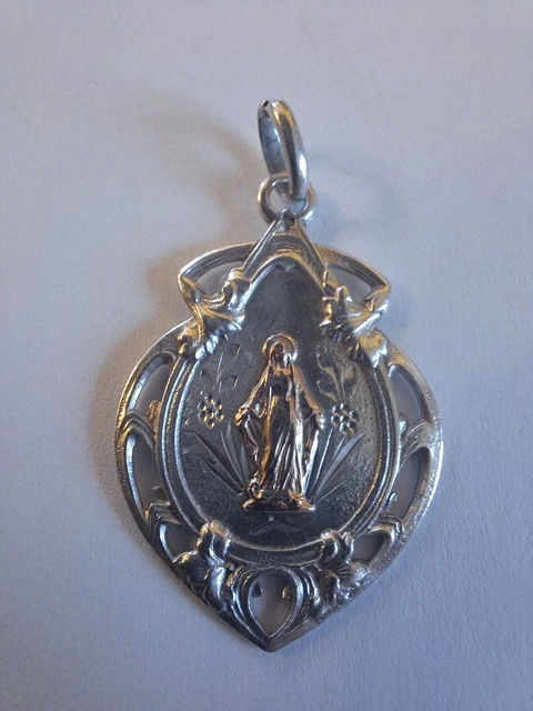 ANCIEN PENDENTIF EN argent massif, médaille, sainte vierge, Marie