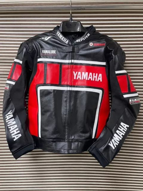 Yamaha Racing Team Men's Genuine Cowhide Leather Motorcycle Motorbike Jacket