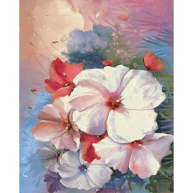 Hibiscus Oil Paint By Numbers Kit DIY Drawing for Adults Home Decoration Gift FS