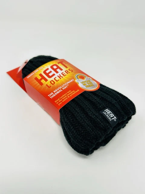 NEW Heat Lockers Thermal Knit Hat Beanie Black Faux Fur Lined, Unisex One Size