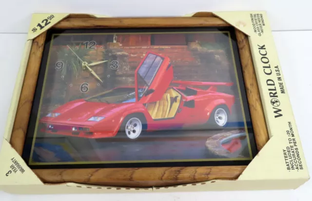 Vintage 1980s Wall Clock Red Lamborghini Countach LP500 S w/ Box Working