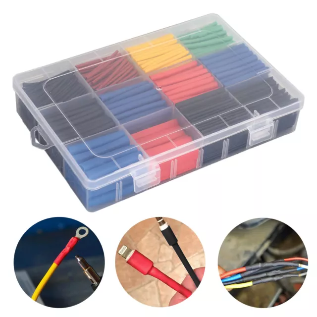 750Pcs Câble Gaine Thermo Rétractable Insulated Tubing 2:1 Assortment Kit Tools