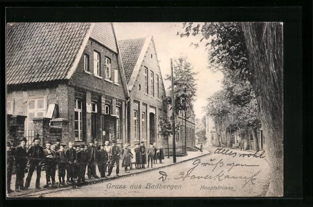 AK Badbergen, Rasselbande auf der Hauptstraße 1907