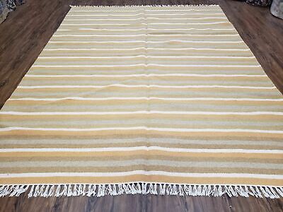 New Indian Kilim Area Rug 6x8 - 7x8 Striped Wool Blanket Hand-woven Earth Tones