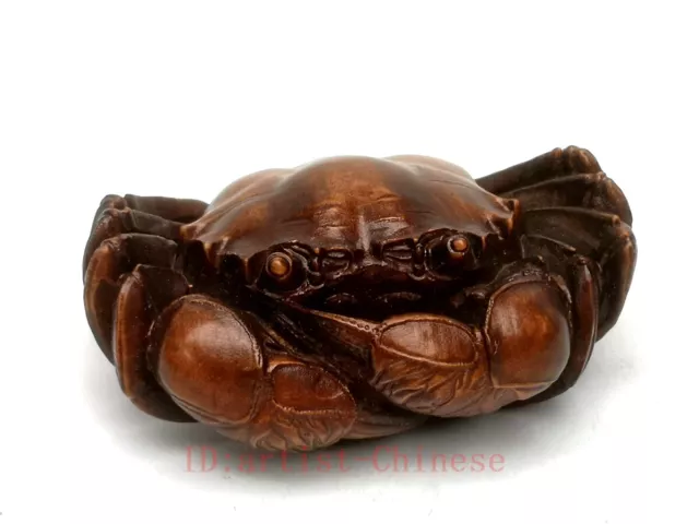 Collection China Old Boxwood Hand Carved Money Crab Statue Decoration Gift