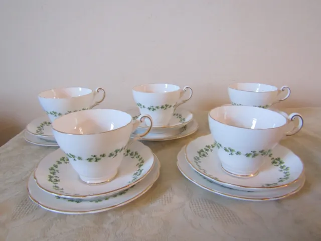 Vintage Regency Bone China Green Clover tea set 5 Cups & Saucers & Plates