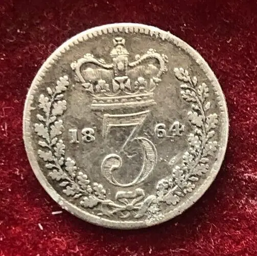 Great Britain   Three Pence 1864 Silver 92.5%  Victoria   Mintage 1,335,000