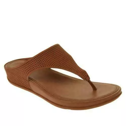 FitFlop Banda Perforated Leather Toe Post Sandal - Light Tan - Size 10 (EU 42)