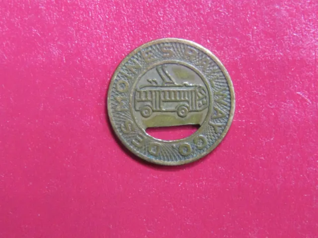 TRANSIT COIN TOKEN DES MOINES IA RAILWAY CO. Good For One Fare Free Trolley Ride