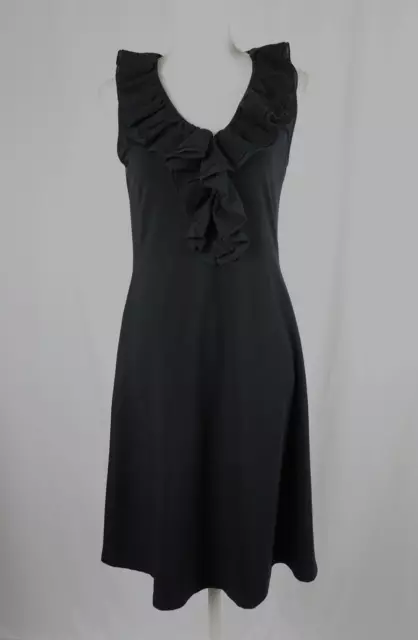 Lauren Ralph Lauren Midi Dress Womens Sz M Black A-Line Sleeveless Ruffle Eyelet