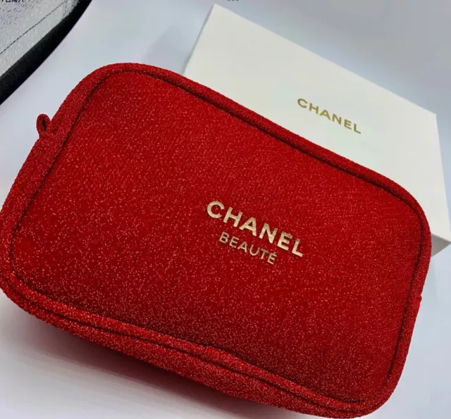 Chanel Beaute Sparkling ❤️RED/GOLD Cosmetic Makeup Pouch/Clutch In New Box 🎁