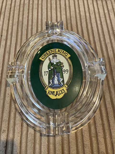 Vintage Greene King Fine Ales Glass Ashtray 15cm x 12.5cm Retro Man Cave