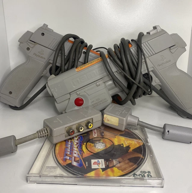 Playstation 1 PS1 2X Light Gun Controllers- + Time Crisis  Guncon Namco NPC-103