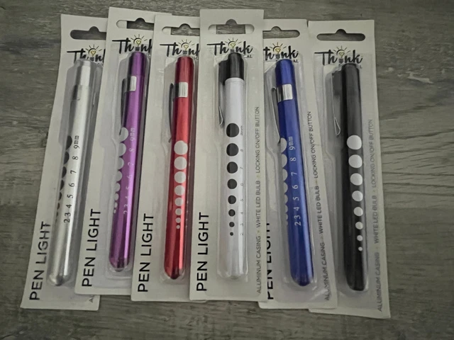 LOT OF 5 Reusable NURSE Aluminum LED  Penlight with Pupil Gauge Medical