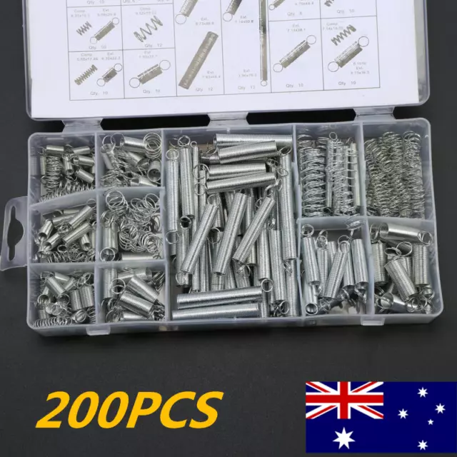 200X Small Spring Assortment Kit Steel Compression Extension Coil Set With Box