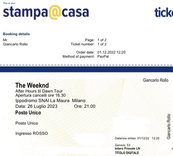 Biglietti THE WEEKND - 26/07/2023 - Ippodromo Milano - Posto Unico