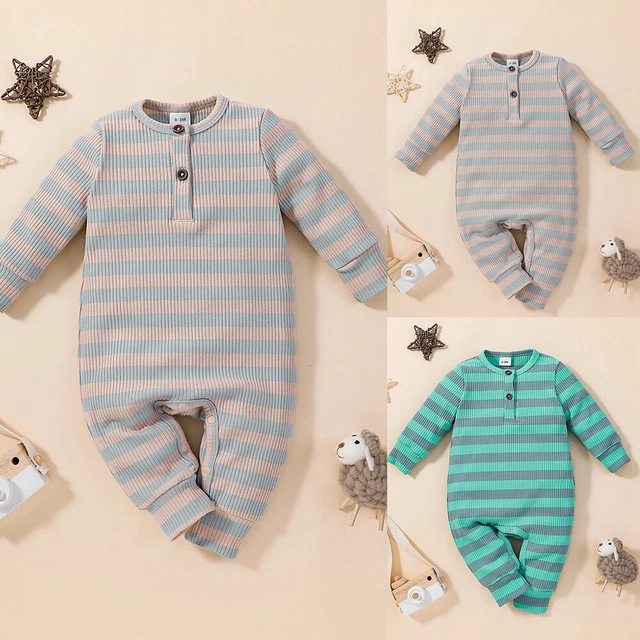 Newborn Baby Infant Boys Girls Striped Romper Jumpsuit Bodysuit Clothes Outfits