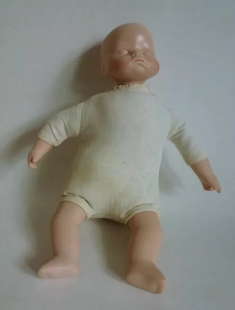 Vintage Baby Sleeping Doll Ceramic Head Hands Legs Cloth Body 8.5"