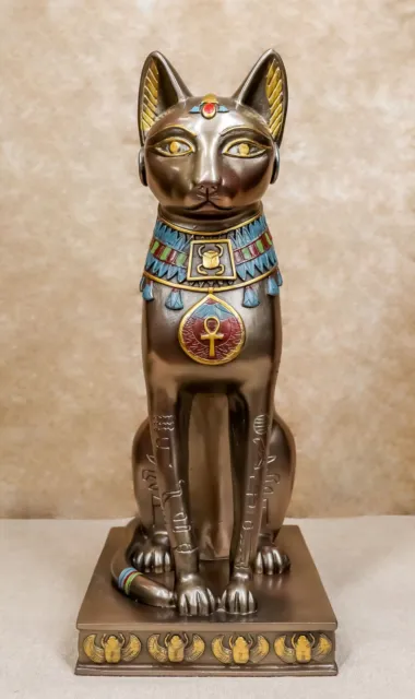 Ancient Egyptian Bastet in Bronze Patina Finish Figurine Feline Cat Goddess 12"h