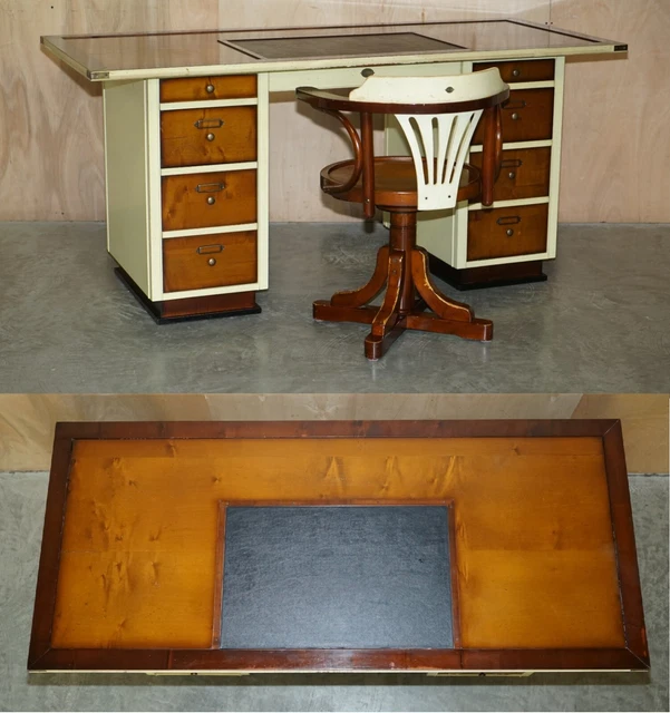 Authentic Models Vintage Nautical Captains Leather Desk & Matching Swivel Chair