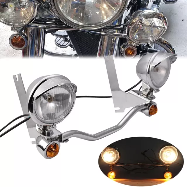 Chrome Spotlight Passing Lamp Mount Light Bar For Harley Touring Road King 94-13