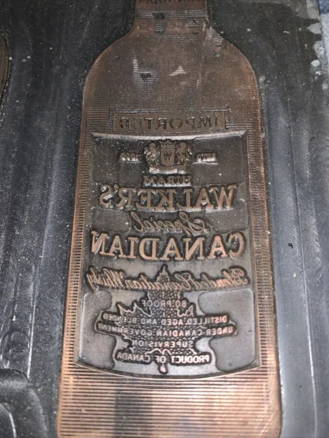 VINTAGE RARE Walkers Canadian Whiskey PRINTING PLATE ADVERTISEMENT PLATE COPPER