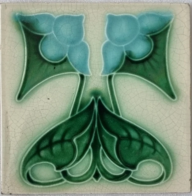 Stunning Antique Art Nouveau 6" x 6" Victorian Tile by Corn Bros circa 1900s