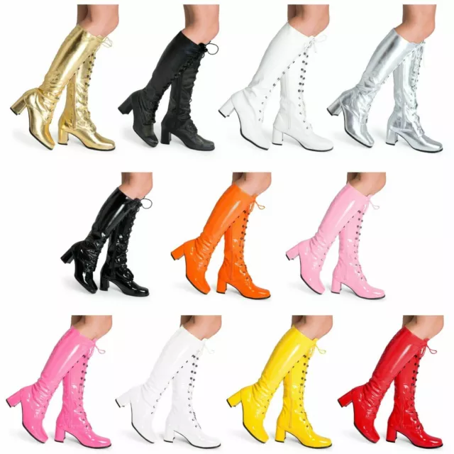 Womens Ladies Mens Eyelet Disco Go Go 60's 70'S Knee High Fancydress Boots