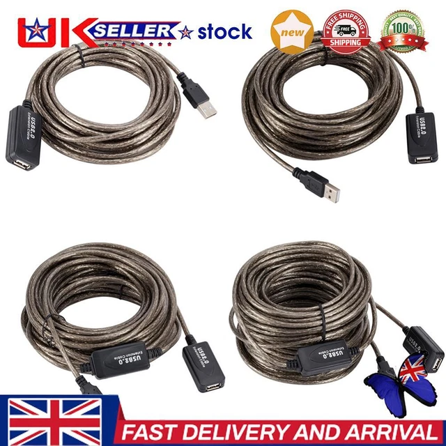 5/10/15/20m USB 2.0 Extension Cable Male to Female Active Repeater Extender Cord