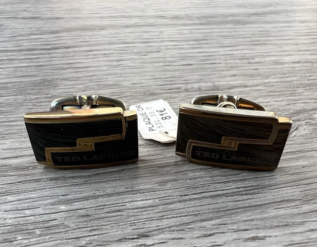 Paire De Boutons De Manchettes Plaqué Or Rose Avec Pierres Noires - Neuf Sans Emballage