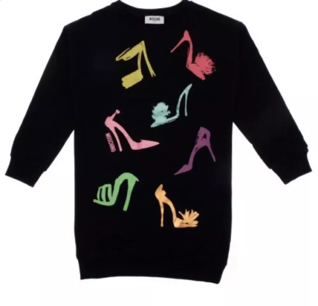 Moschino Girls Black Graphic Print Jumper Dress Age 6 Years Bnwt Rrp £100.00