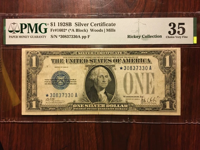 1928B $1 FUNNY BACK *STAR* SiLVER CERTIFICATE PMG35 CHOICE VERY FINE        9054